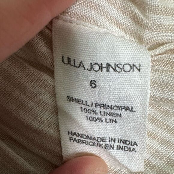 Ulla Johnson Paloma Ruffle Top in Sand Stripe Linen Women’s Size 6 - Picture 6 of 8